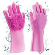 1 Pair Of Bathroom And Kitchen Silicone Cleaning Hand Gloves -Pink