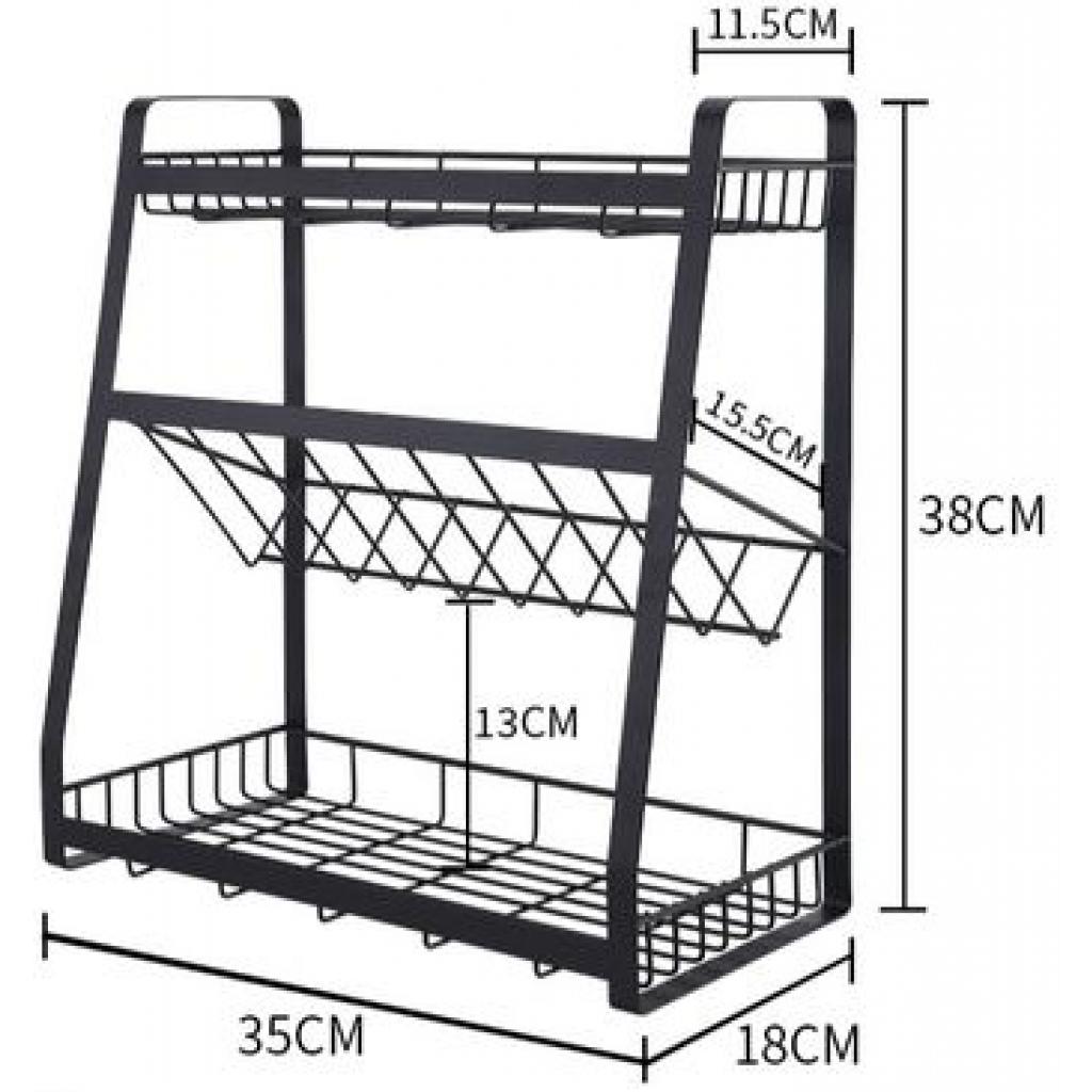 3-Tier Kitchen Spice Rack Condiment Storage Seasoning Pantry Organizer -Black