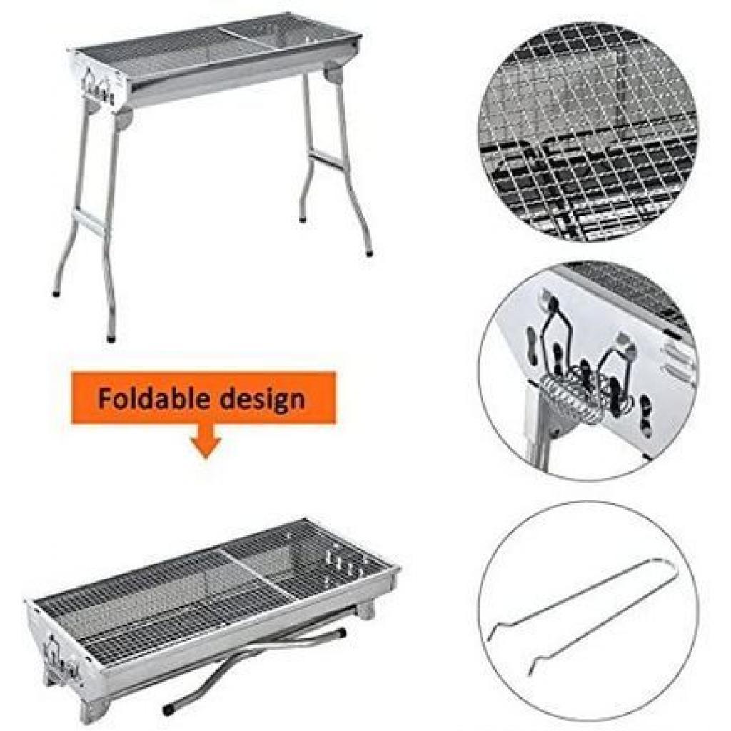 Portable Folding Stainless Steel Charcoal Barbecue Grill Smoker, Silver Contact Grills TilyExpress 4