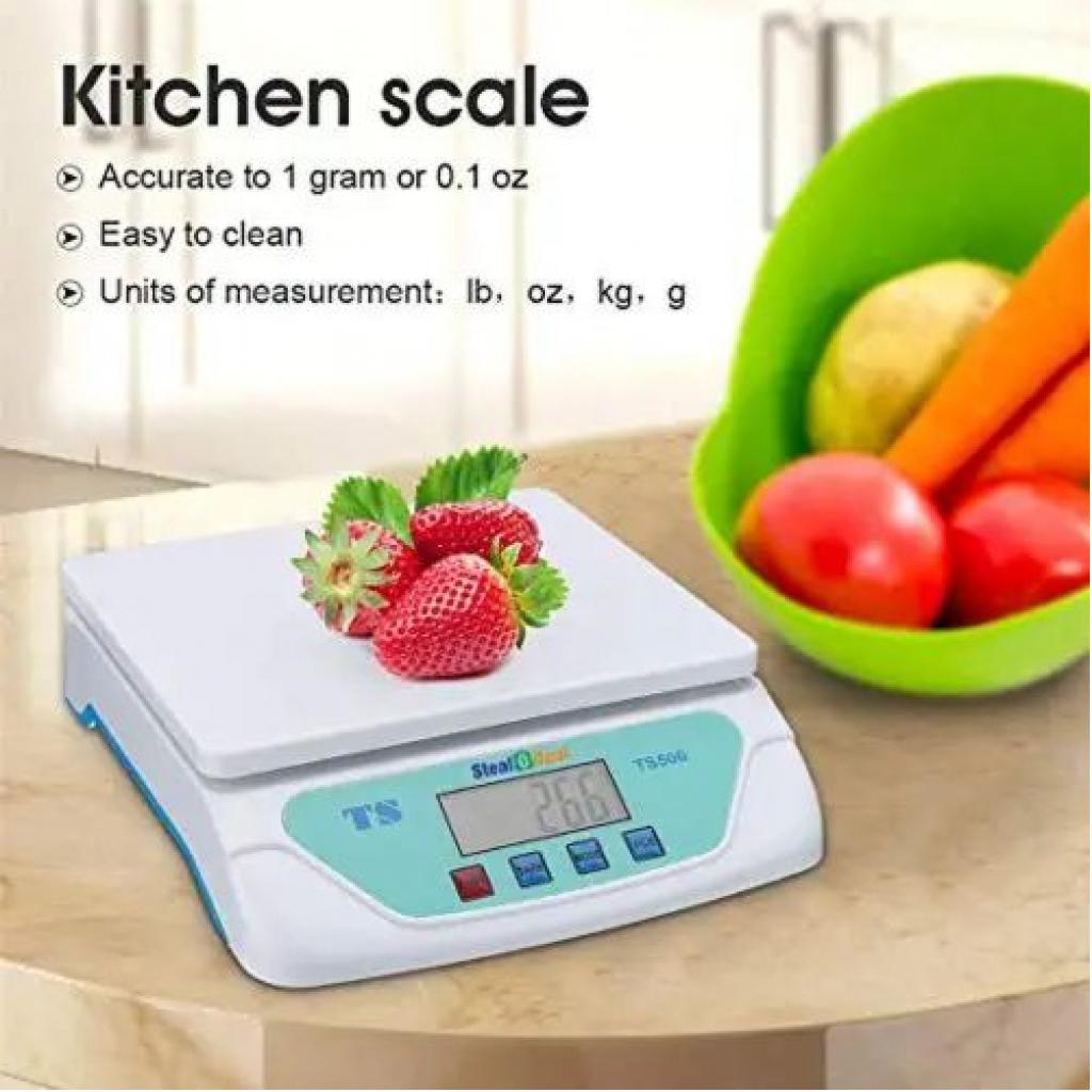 Electronic Digital Compact Kitchen Weighing Scale (25Kg) With Batteries- White