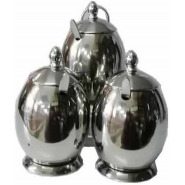 3 Piece Stainless steel Spice Sugar Bowl Canister Storage Tins-Silver