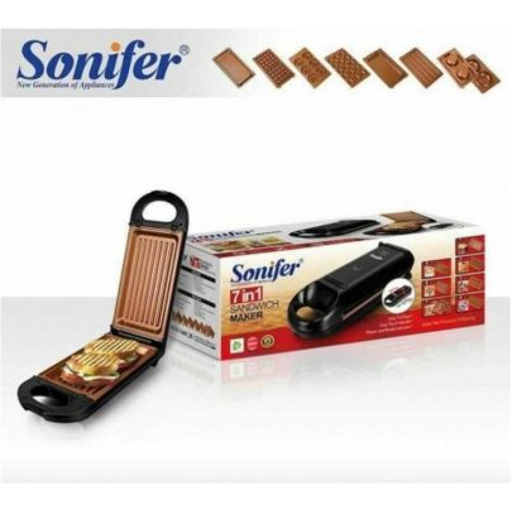 Sonifer 7 In1 Nonstick Cool Touch Handle Sandwich Maker, Toaster Grill Machine SF-6093-Black