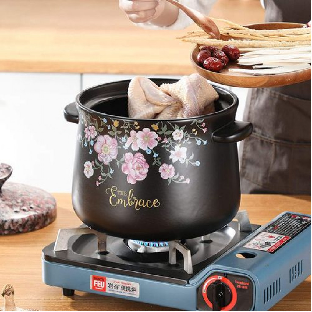 Sonifer 5L Stockpot Dish Casserole Clay Ceramic Earthen Cooking Pot Pan SF-1104 -Black