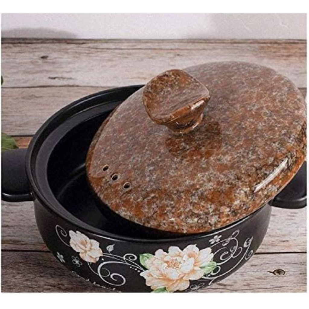 Sonifer 4L Stockpot Dish Casserole Clay Ceramic Earthen Cooking Pot Pan SF-1106 -Black