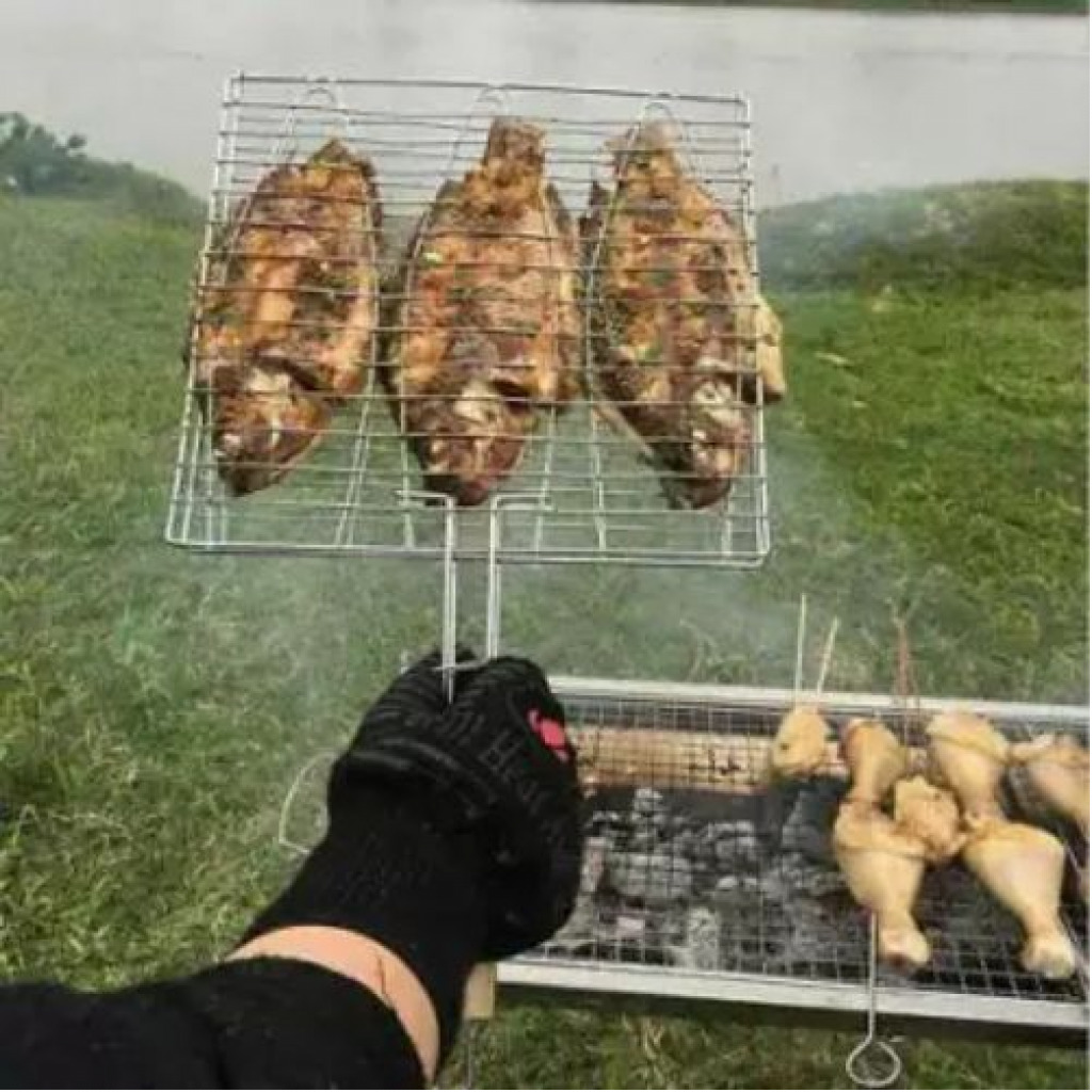 3 Section BBQ Barbeque Fish Charcoal Grill Net Basket-Silver Contact Grills TilyExpress 2