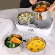 Portable Electric Lunch Box Heating Food Steamer Container, White