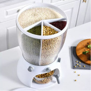 4 Grid Rotating Cereal Food Rice Bucket Storage Dispenser Box Organizer-Green