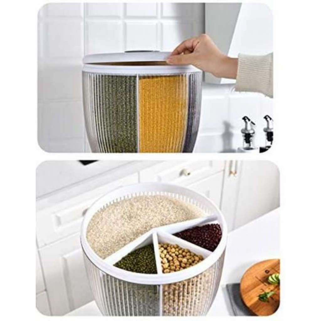 4 Grid Rotating Cereal Food Rice Bucket Storage Dispenser Box Organizer -White