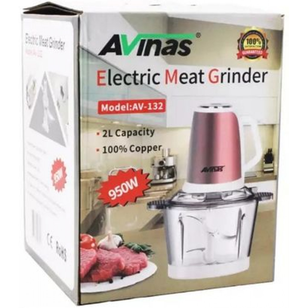 AVINAS 2L Multi-functional Glass Bowl Electric Meat Mincer Chopper Grinder -Brown