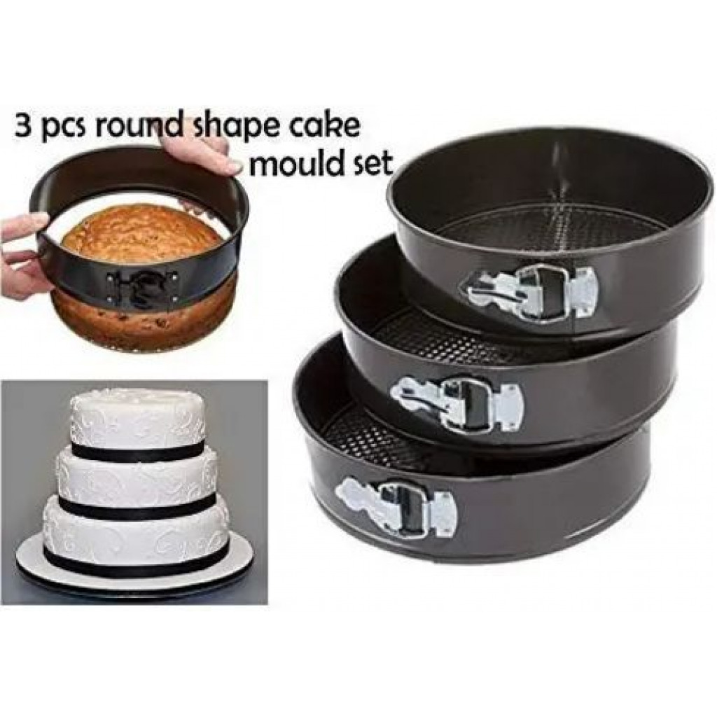 3 Pieces Of Round Baking Cake Mould Pans Trays- Black