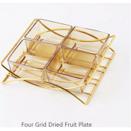 Nut Plate Glass Four Grid Snack Plate Candy Box Living Room Bar Ktv Snack Fruit Plate