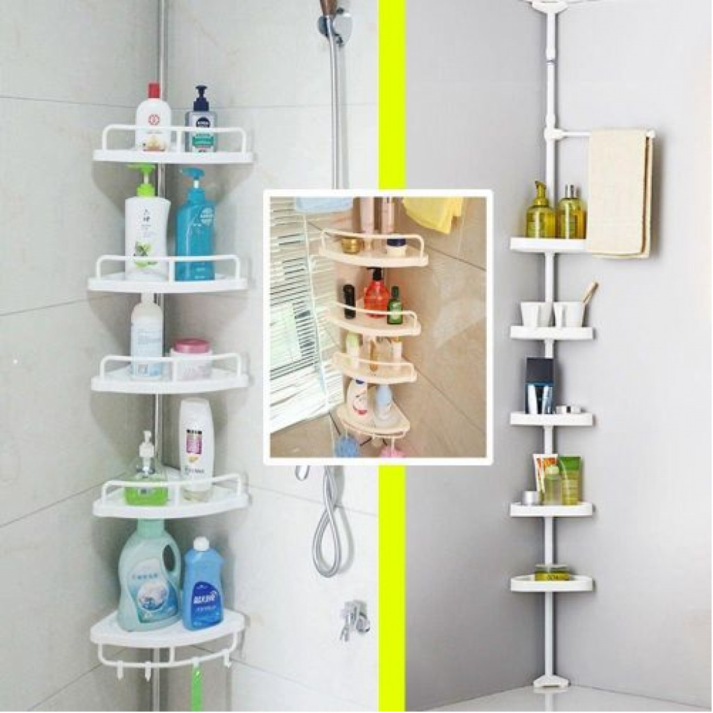 Adjustable Multi Corner Shelf Bathroom Organizer Storage Rack -White