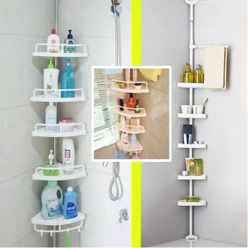 Adjustable Multi Corner Shelf Bathroom Organizer Storage Rack -White