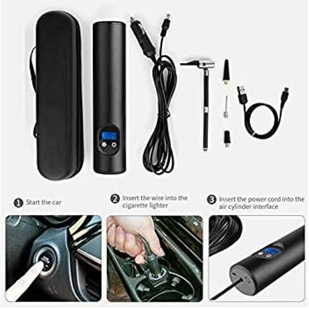 Car Wireless Inflatable Pump 12V Portable Air Pumps Electric Tire Inflator -Black