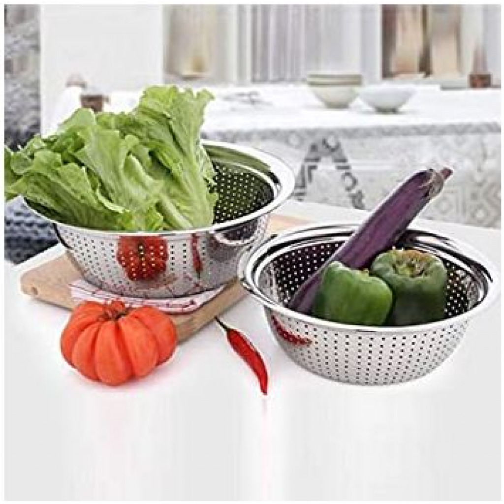 30Cm Rice,Vegetable Washing Strainer/Colander- Silver