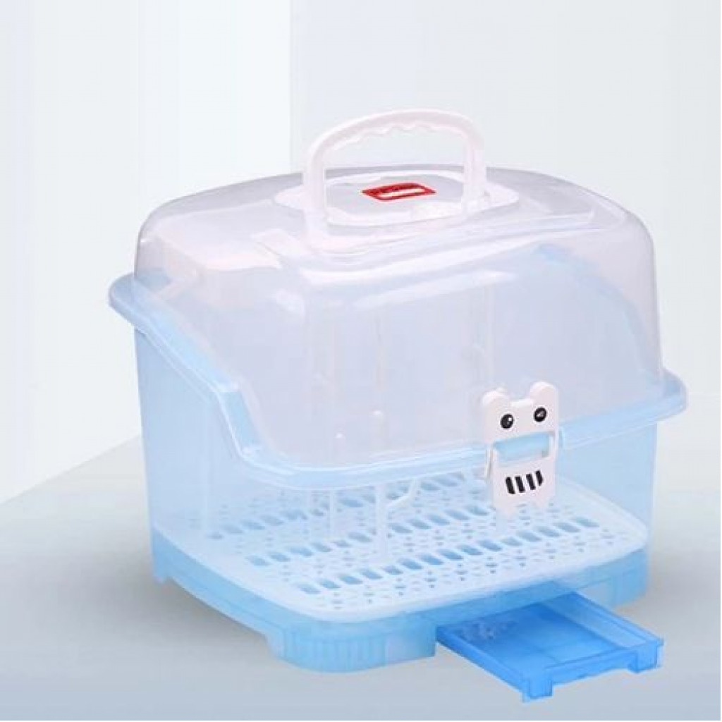 Portable Baby Bottle Drying Rack Storage Box With Anti-dust Cover, Blue