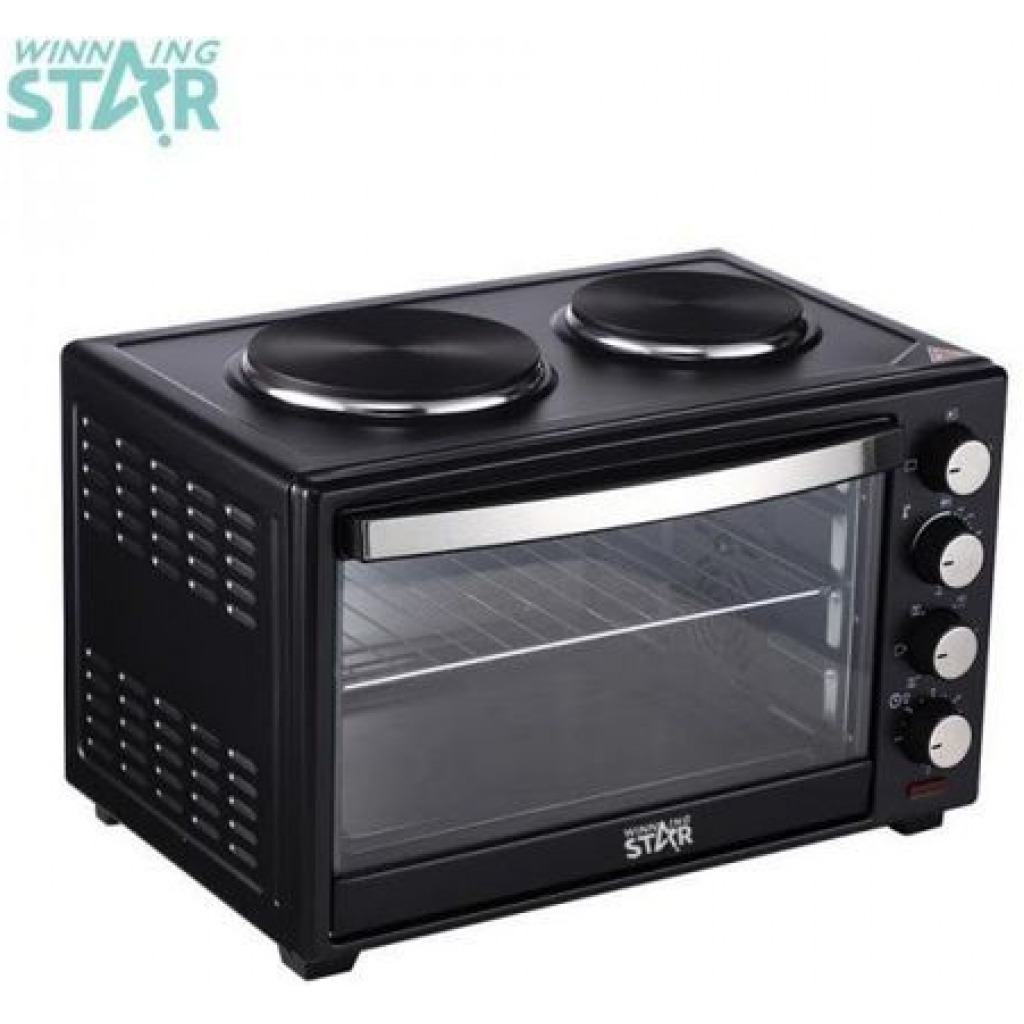 Winningstar 40 Litres Electric Oven Cooker With 2 Hot Plates- Black