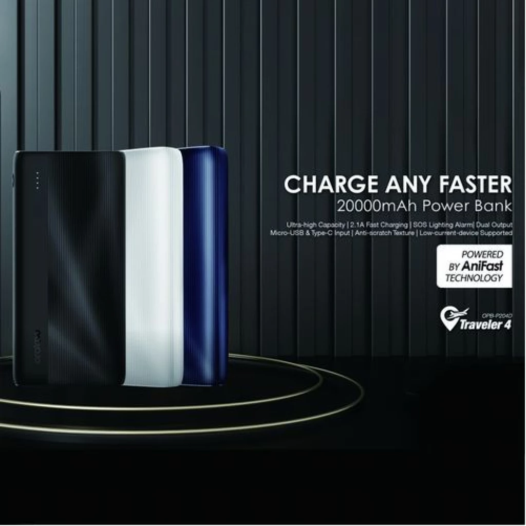 Oraimo Power Bank 20000mAh High Capacity Dual USB Output OPB-P204D - Black