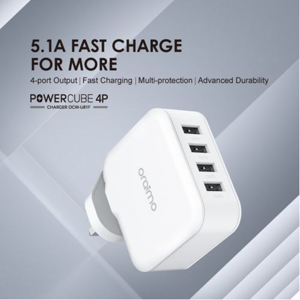 Oraimo Phone Charger Fast Charger UK Dual USB OCW-U81F White