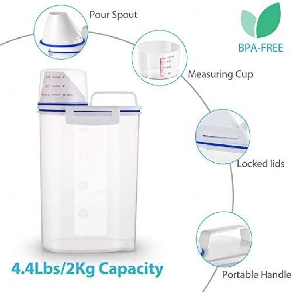 2 Litre Plastic Food Storage Rice Cereal Container Bin, White