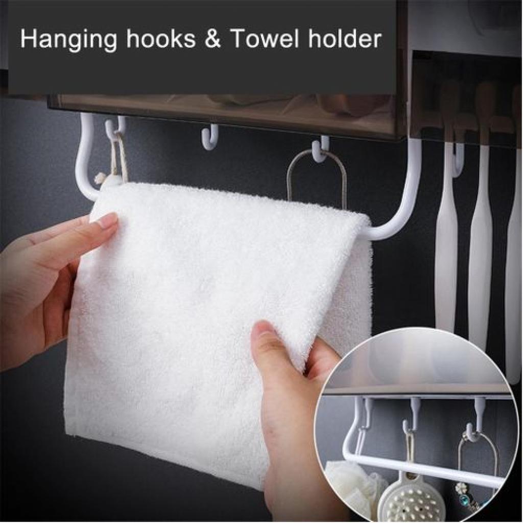 4 Cup Wall-Mounted Toothpaste Dispenser, Toothbrush Organizer, Towel Rack-White Toothbrush Holders TilyExpress 2