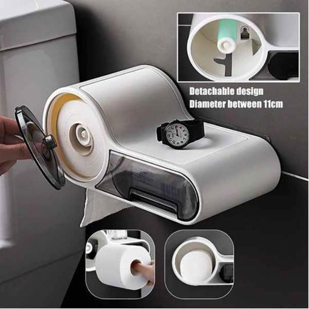 Wall-Mounted Toilet Paper Holder Storage Bathroom Stand Organizer -White