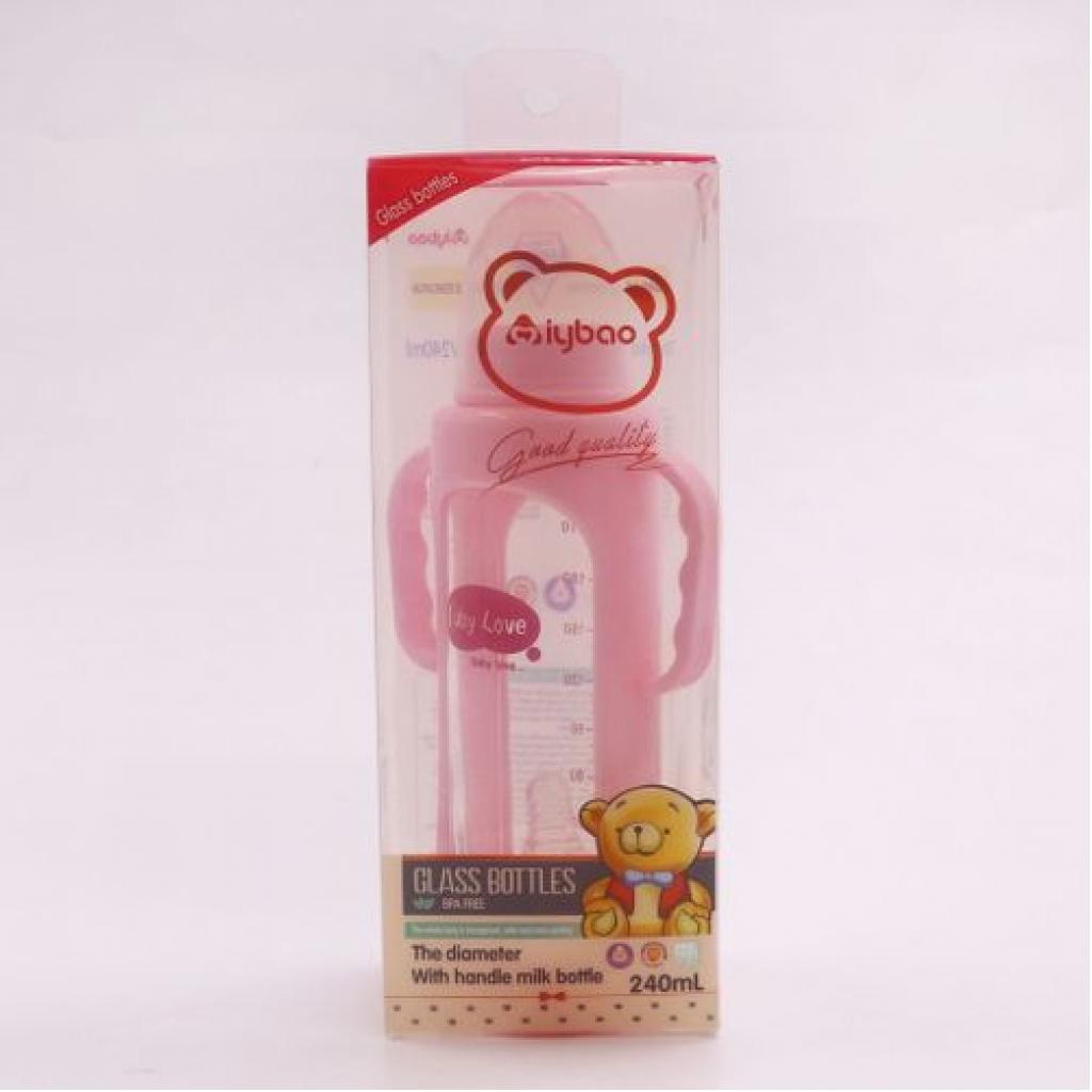 280ml Milk Glass Baby feeding Bottle - Pink