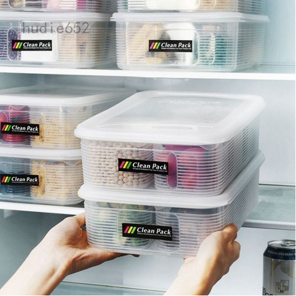 Plastic Food Storage Container With 6 Removable Tins Fridge Organizer -White