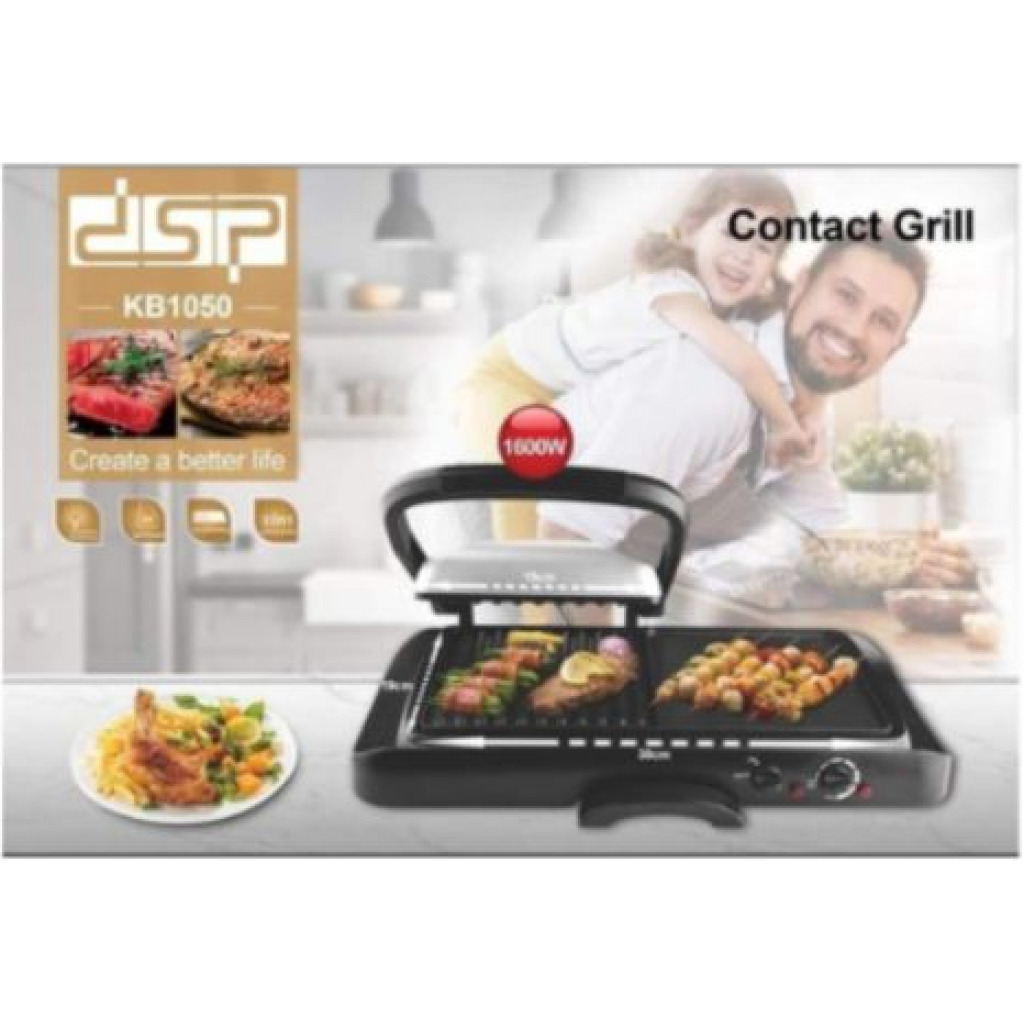 Dsp 2 in1 Dual Side & Griddle Non-Stick Electric BBQ Grill Press Frying Pan KB1050 - Black