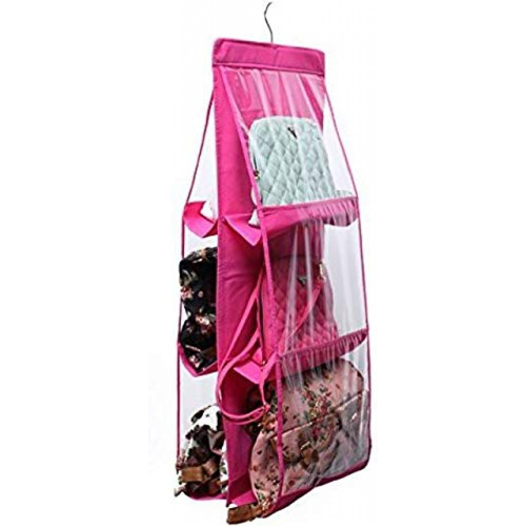 6 Pocket Handbag Storage Hanging Purse Organizer – Pink Space Saver Bags TilyExpress 7