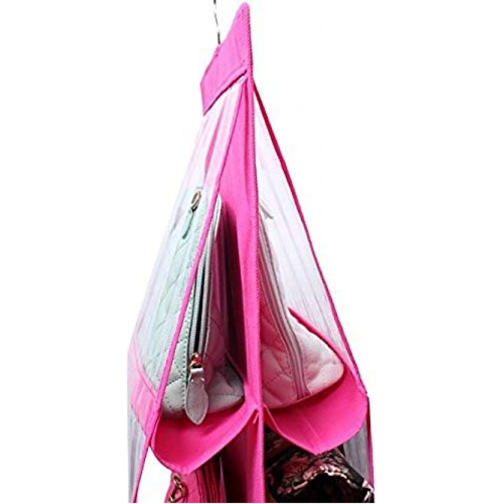 6 Pocket Handbag Storage Hanging Purse Organizer - Pink