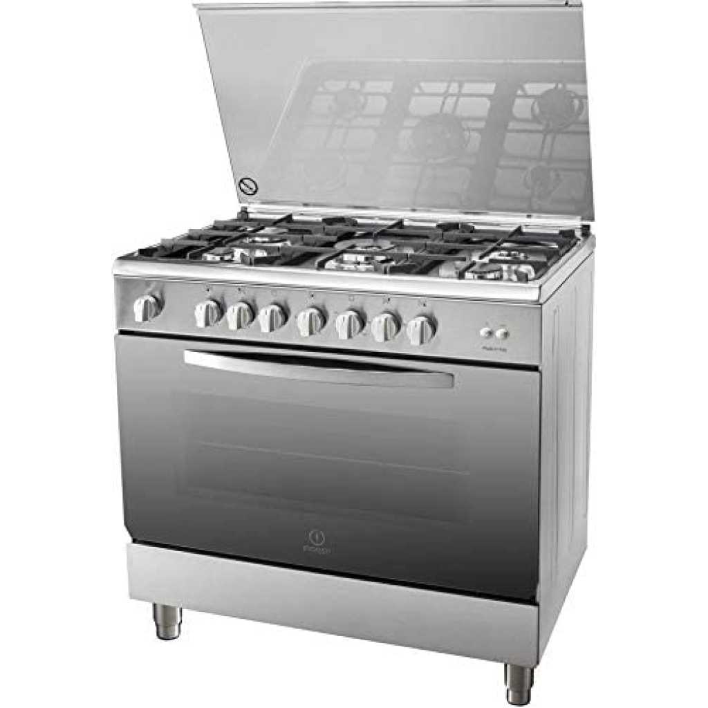 Indesit Cooker 90x60cm 5-Gas Burners Cooker Range with 112-Litres Gas Oven with Wide Gas Oven & Flame Failure Protection I95T1CXEX - Silver