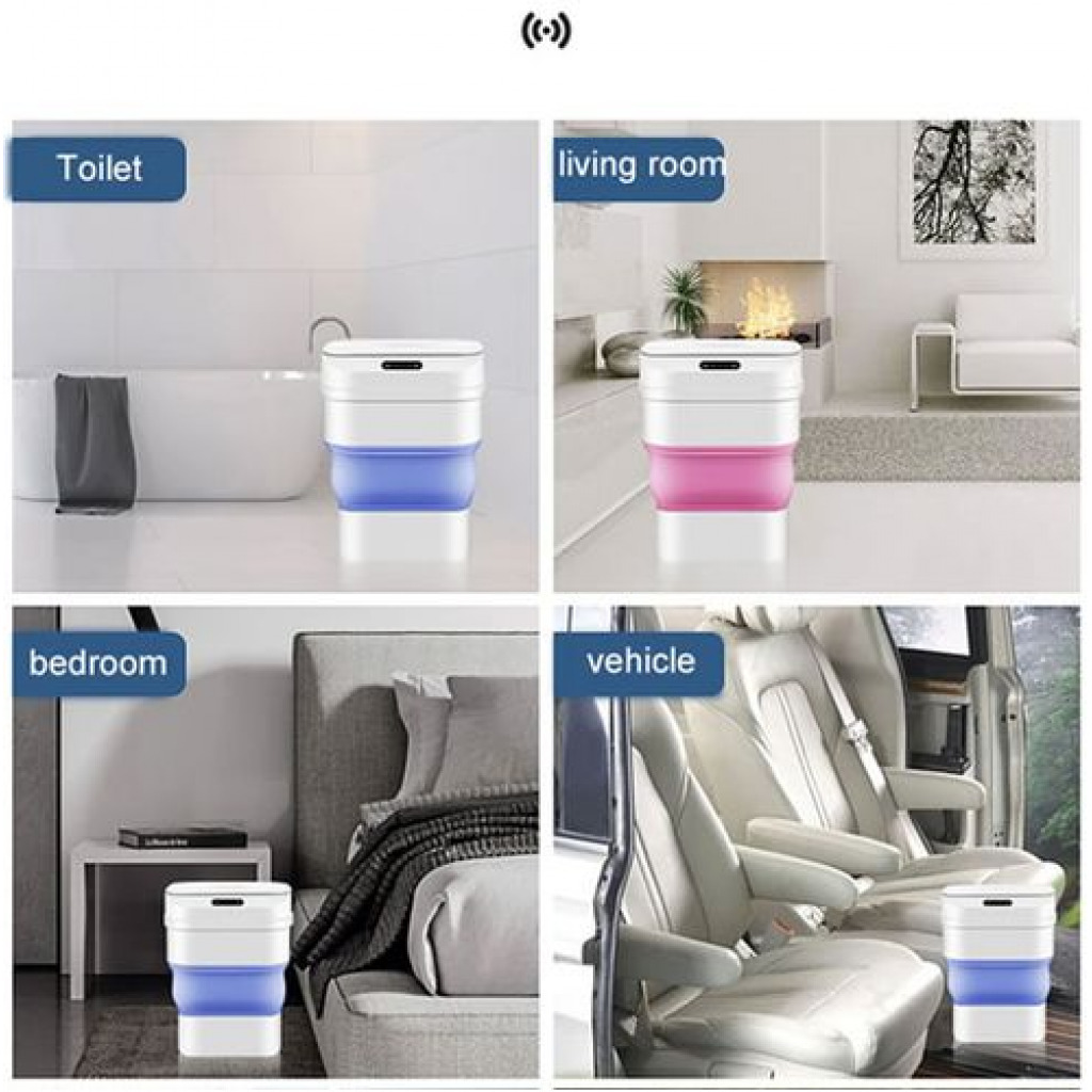 Automatic Induction Smart Sensor Folding Trash Can Dustbin- White