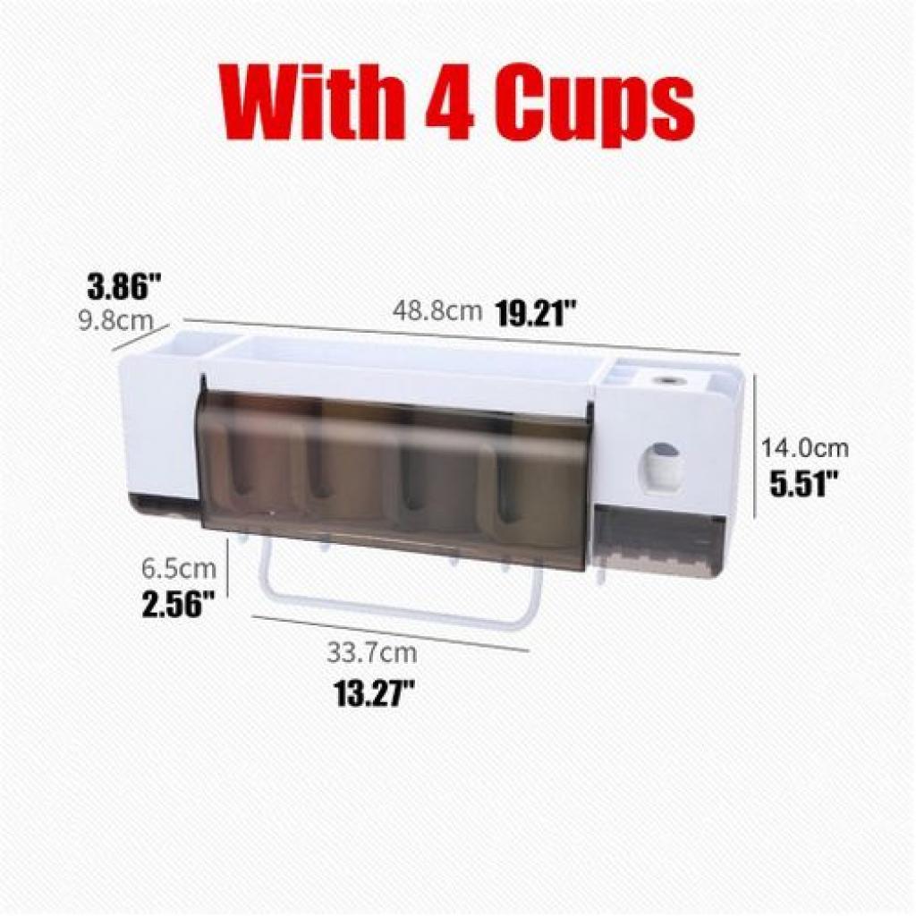 4 Cup Wall-Mounted Toothpaste Dispenser, Toothbrush Organizer, Towel Rack-White Toothbrush Holders TilyExpress 5