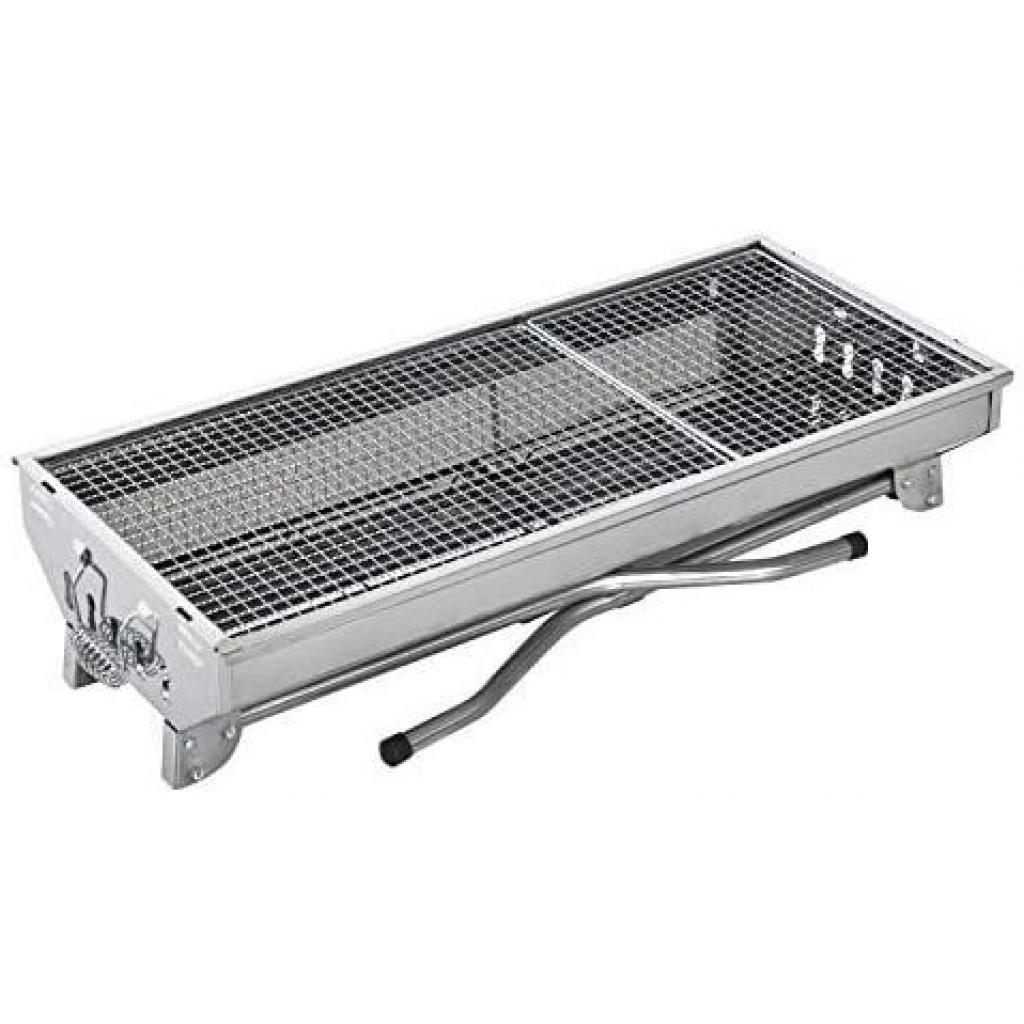 Portable Folding Stainless Steel Charcoal Barbecue Grill Smoker, Silver