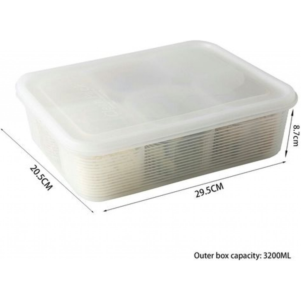 Plastic Food Storage Container With 6 Removable Tins Fridge Organizer -White