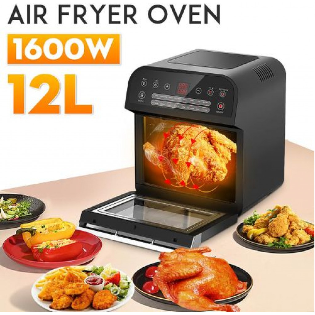12L Air Fryer Oven Toaster Rotisserie Dehydrator Grill, Black