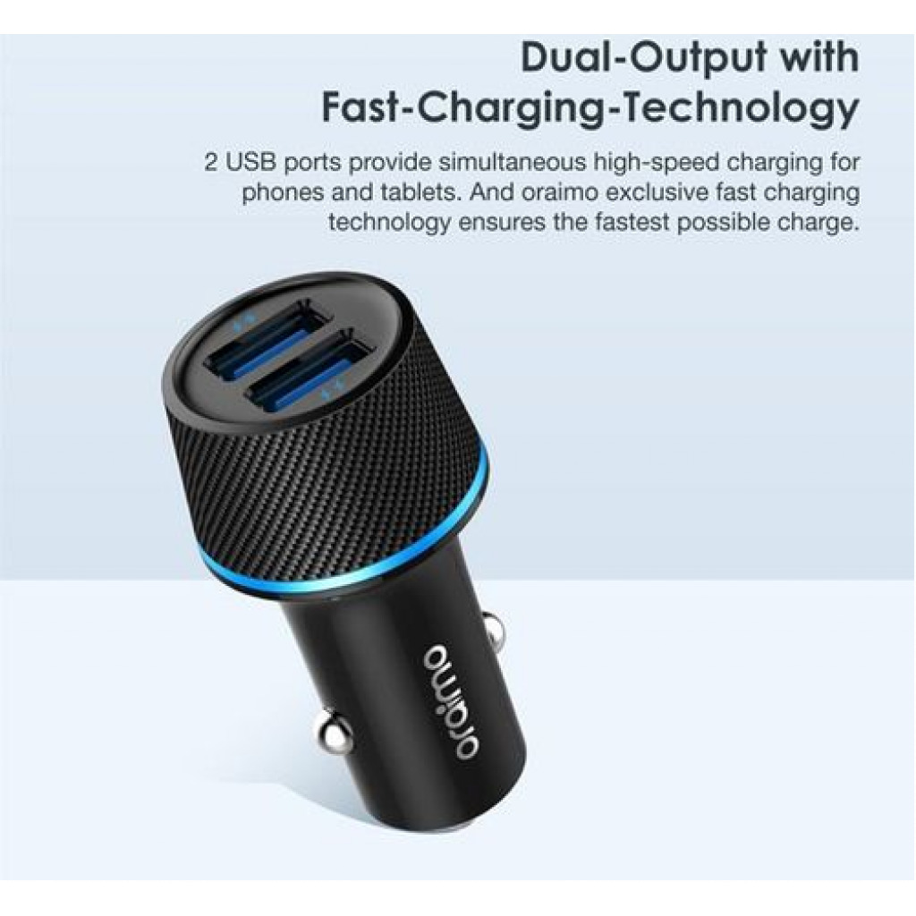 Oraimo Car Charger 2-In-1 Lightning & Micro USB Cable - Black