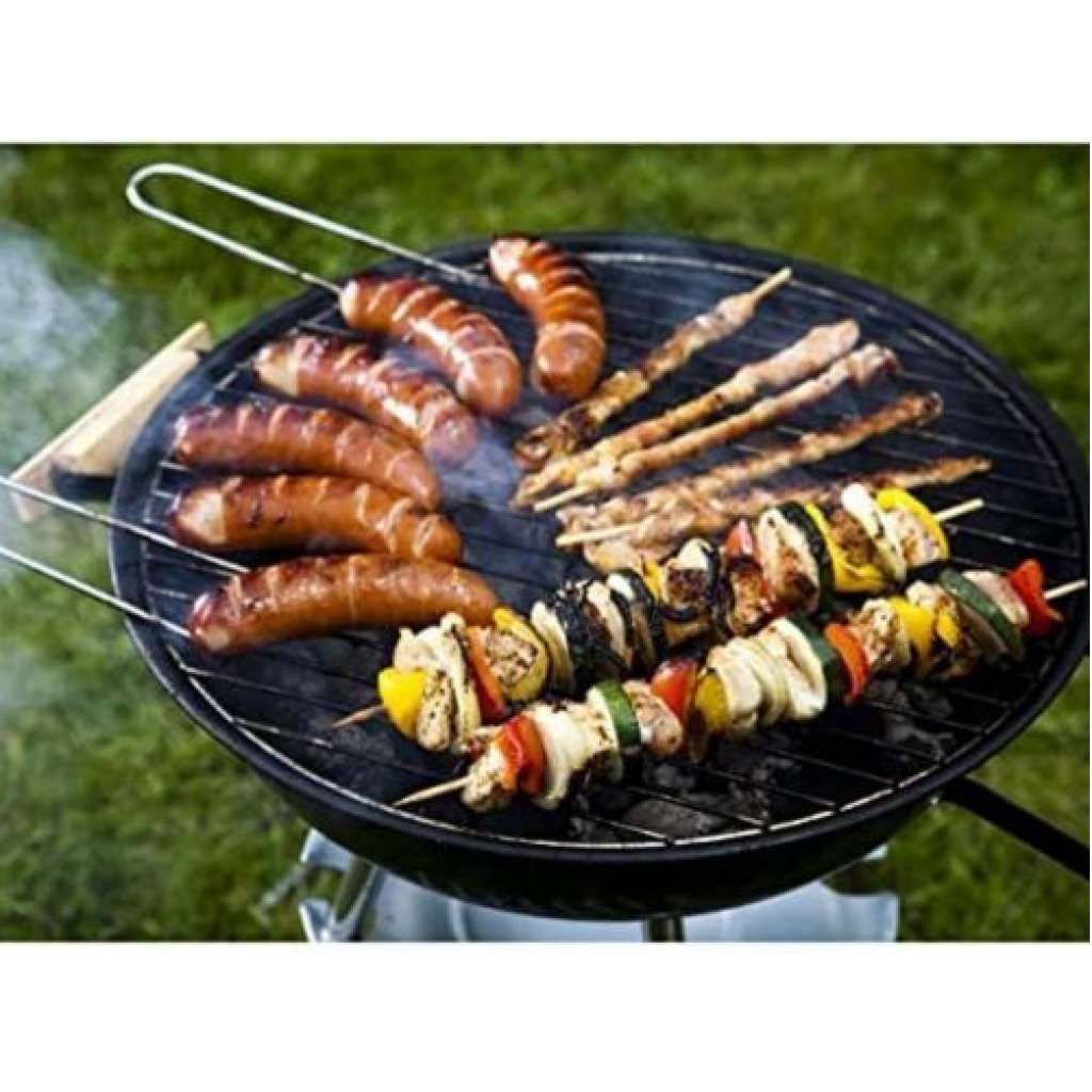 Portable Metal Kettle Trolley Barbecue Wood Charcoal Grill, Blue