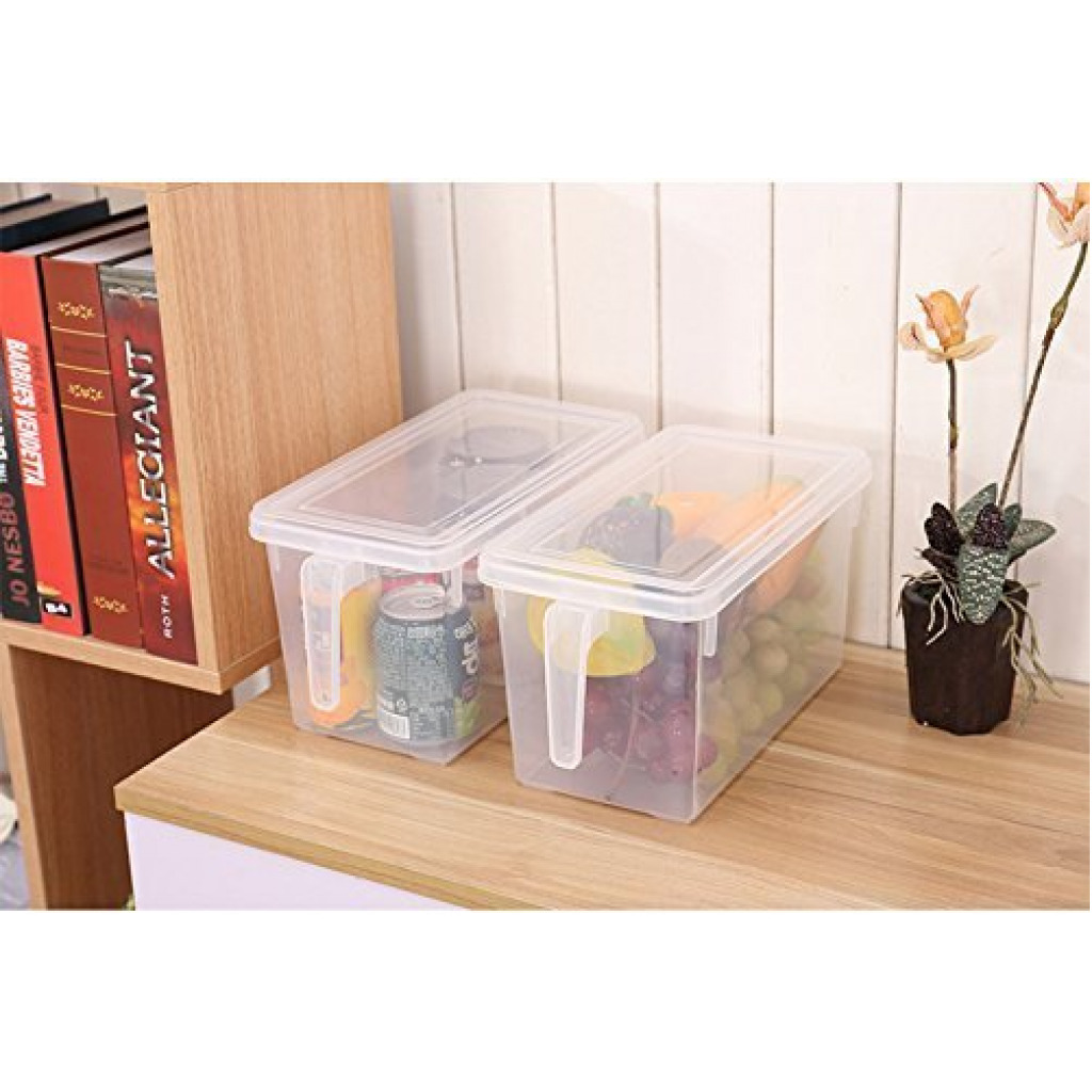 ABS Plastic Fridge Storage Box with Handle and Cover Containers Set for Vegetables, Fruits, Fish, and Egg ( Transparent)