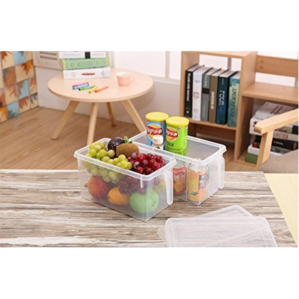 ABS Plastic Fridge Storage Box with Handle and Cover Containers Set for Vegetables, Fruits, Fish, and Egg ( Transparent)