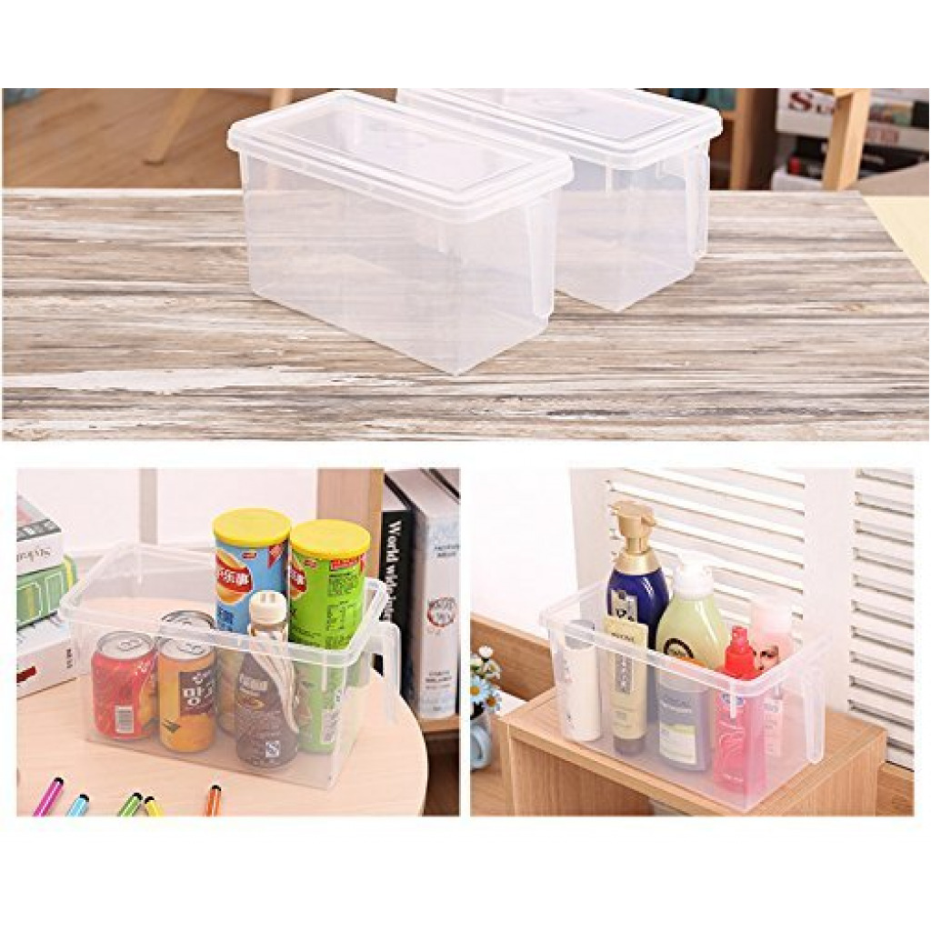 ABS Plastic Fridge Storage Box with Handle and Cover Containers Set for Vegetables, Fruits, Fish, and Egg ( Transparent)