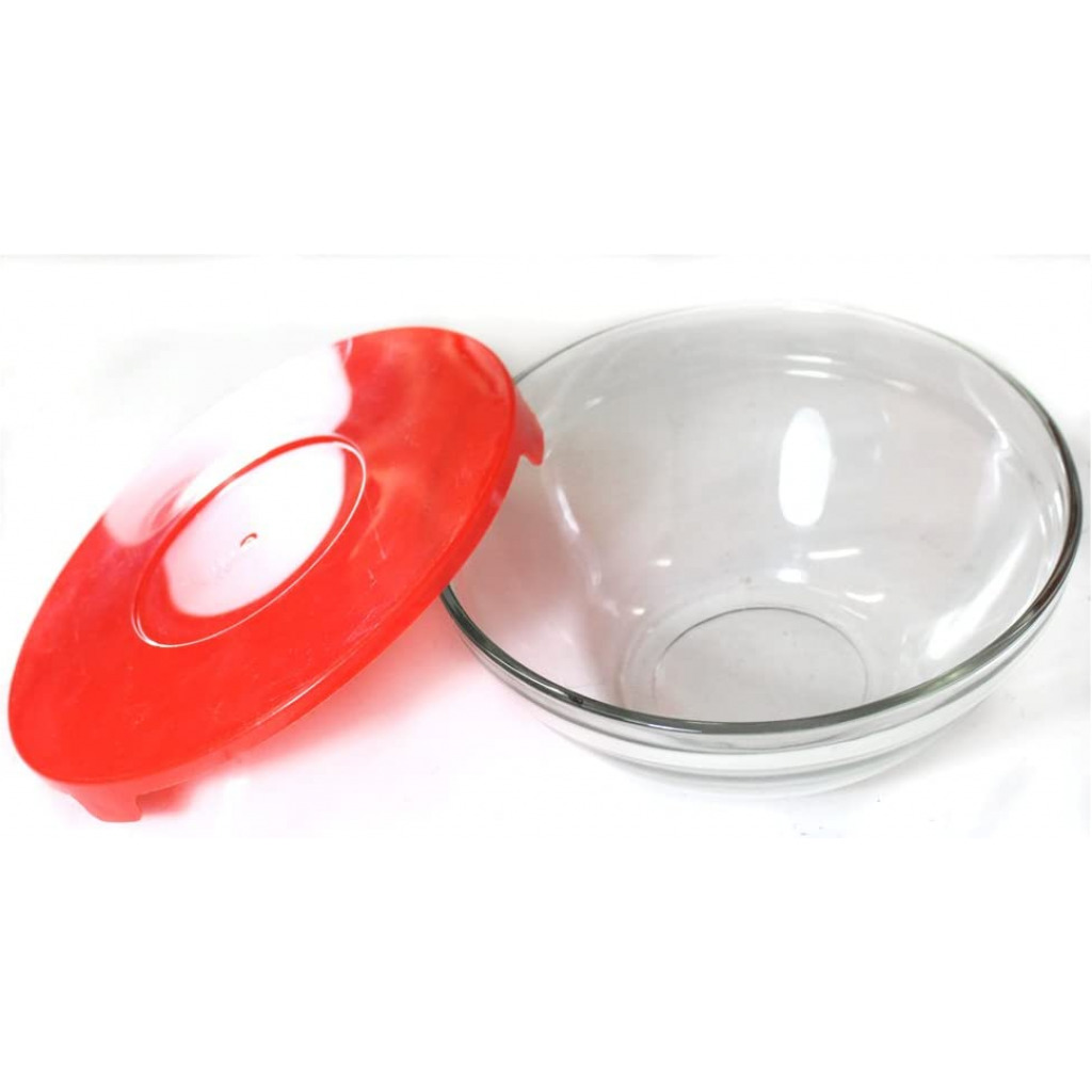 5 Piece Glass Bowl Set With Matching Red Plastic Lids