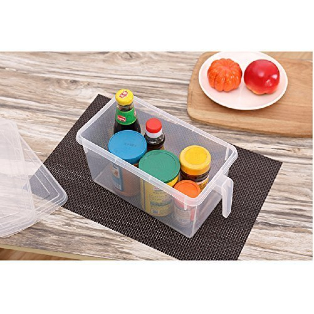 ABS Plastic Fridge Storage Box with Handle and Cover Containers Set for Vegetables, Fruits, Fish, and Egg ( Transparent)