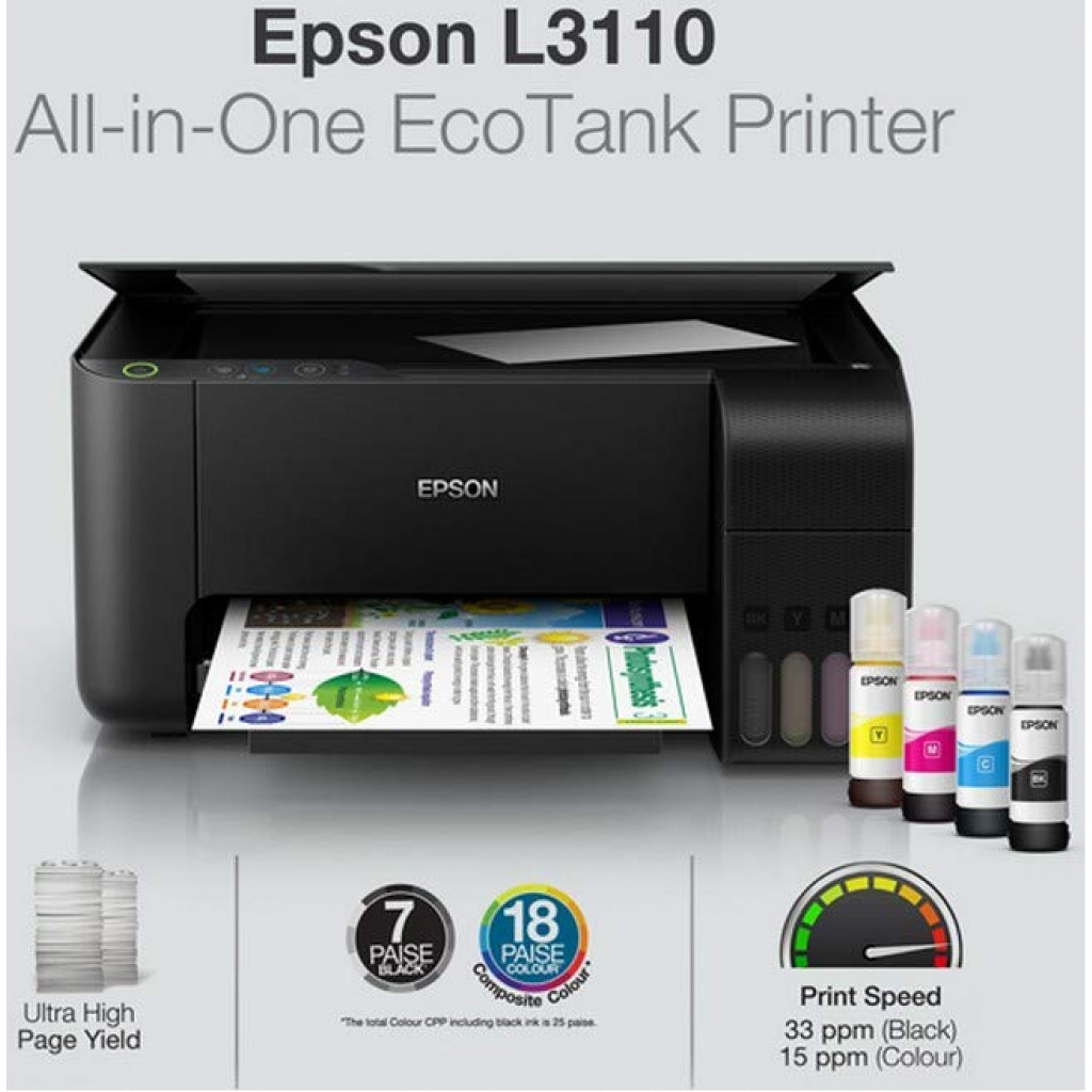 Epson EcoTank L3110 All-in-One Ink Tank Colour Printer (Black)