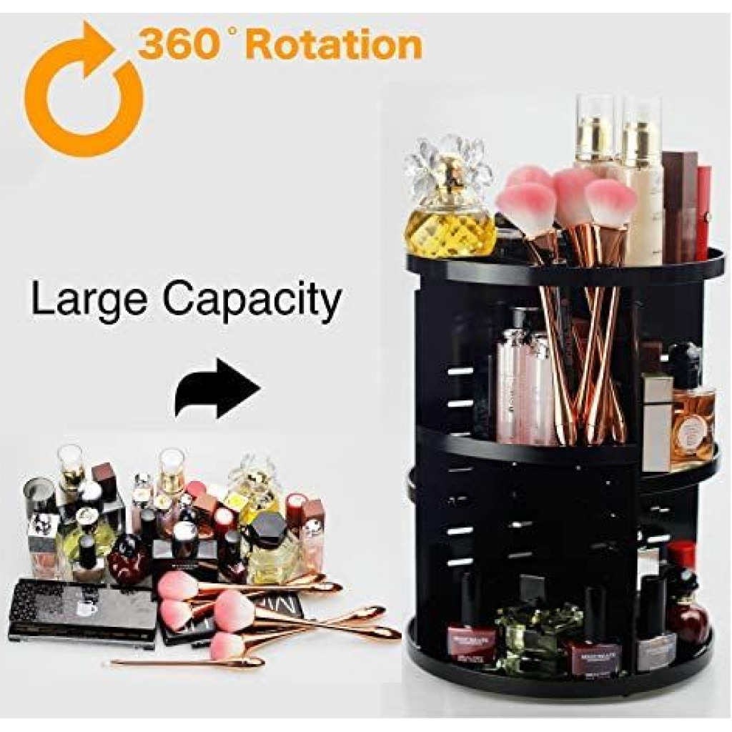 Rotating Adjustable Acrylic Cosmetic Jewelry Makeup Organizer Storage Box- Black