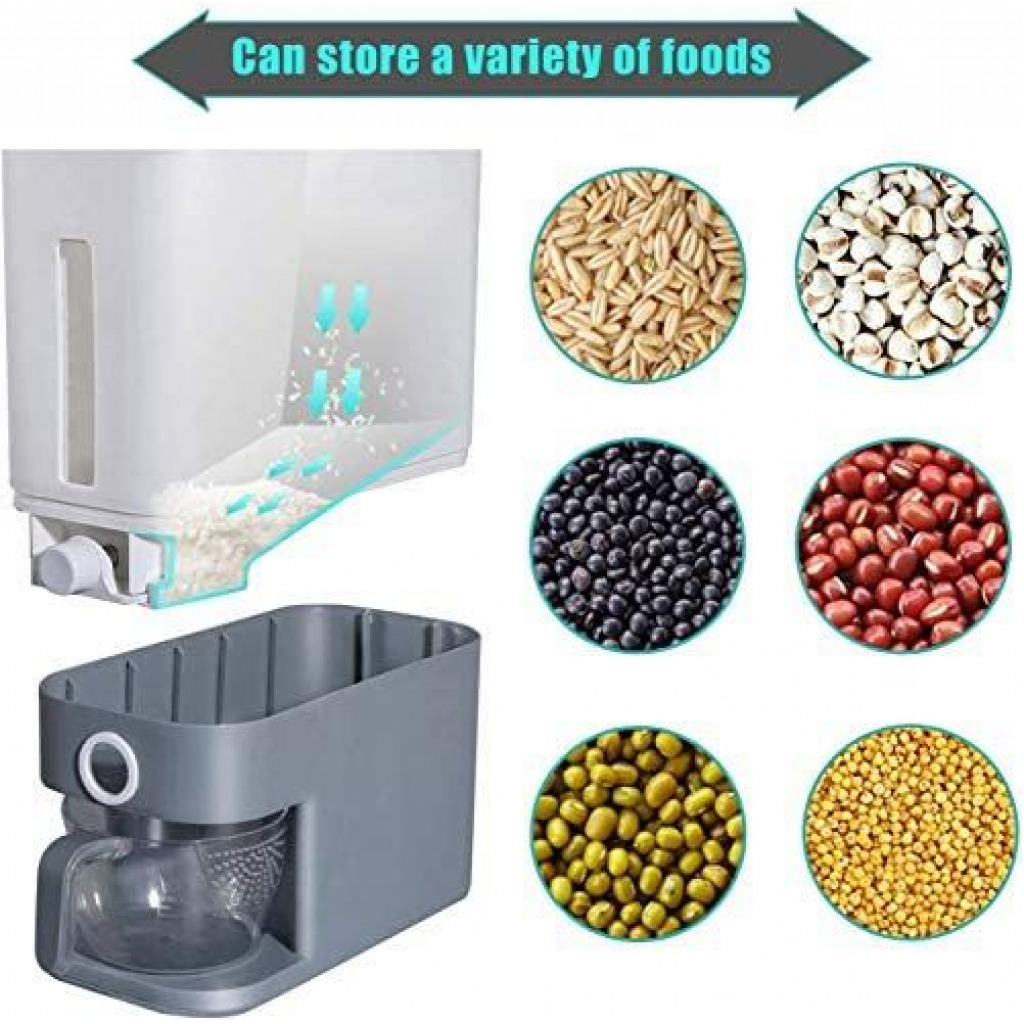 12kg Cereal Rice Bucket Storage Bin Dispenser Container & Measuring Cup, White