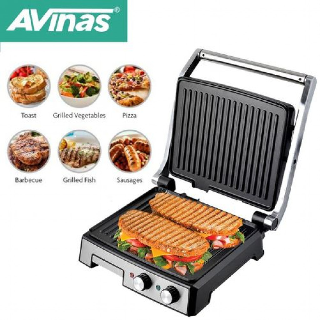 AVINAS 180 Degree Panini BBQ Grill / Sandwich Maker Press Machine- Silver