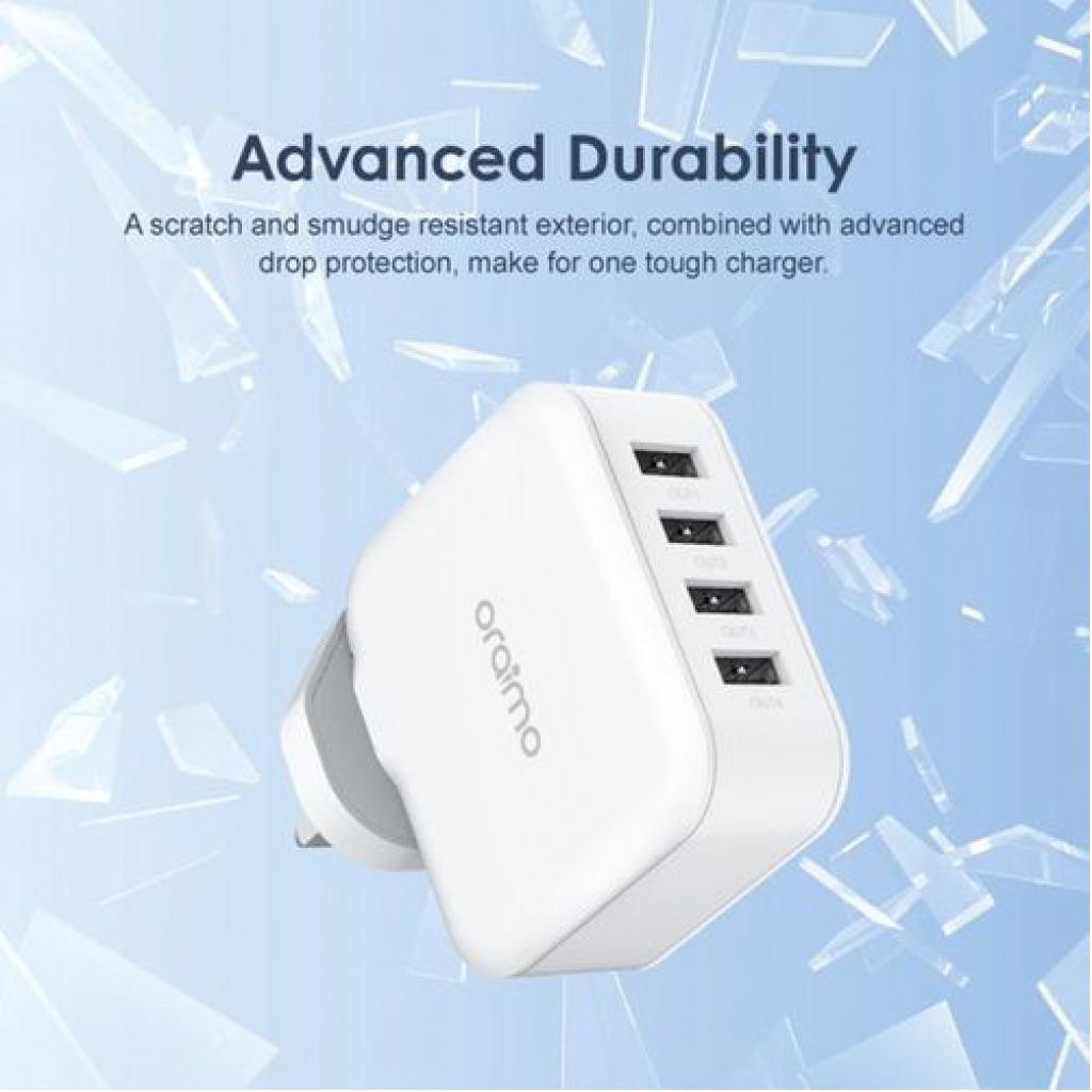 Oraimo Phone Charger Fast Charger UK Dual USB OCW-U81F White