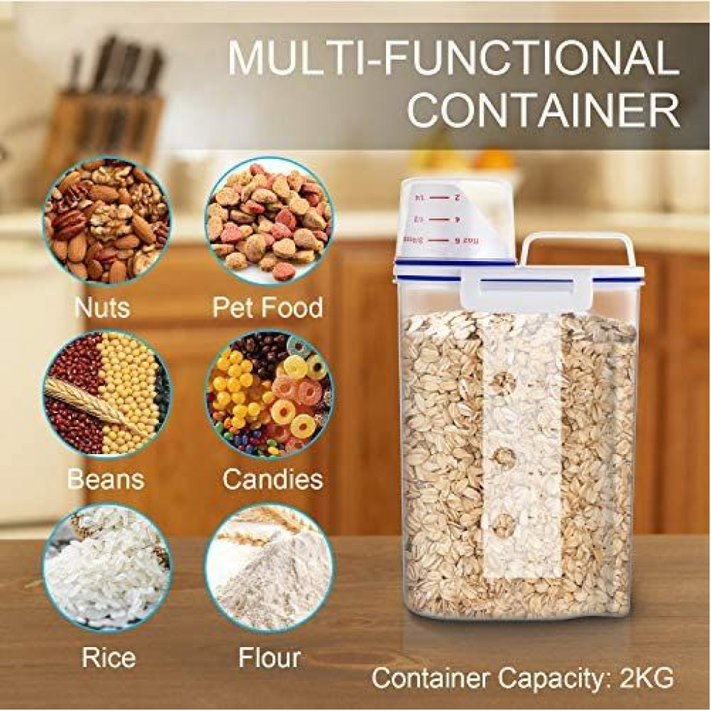 2 Litre Plastic Food Storage Rice Cereal Container Bin, White